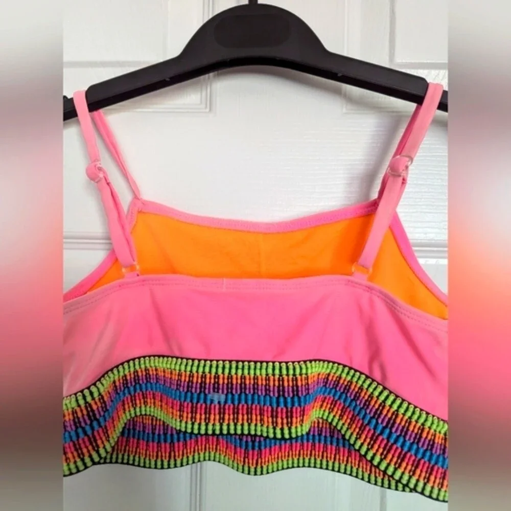 Justice Beach Girls (Size 12/14 - Large) Pink Colorful Bikini/Crop Top